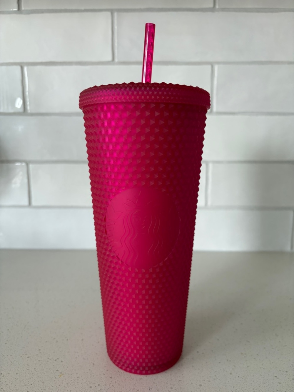 Starbucks Bright Pink Studded Cold Cup with Straw